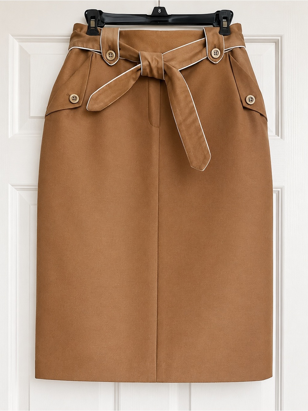 Carolina Herrera Camel Pencil Skirt with Self-Tie Belt